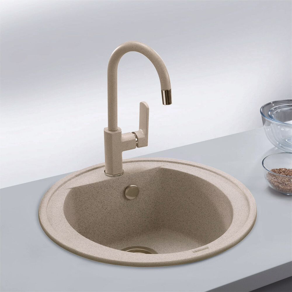 Lavaman kuzhine graniti i rrumbullakët CookingAid Naiky NK5110 Beige pigmentuar / Avena + aksesorë instalimi