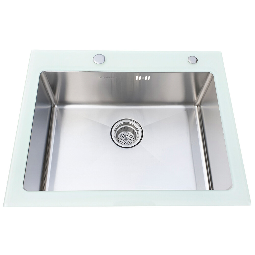CookingAid Xhami i kalitur I BARDHË Lavaman kuzhine  inox me grirëse të personalizuar me xham të kalitur, kullues enësh/makaronash/frutash, skarë rrokullisje u inox,
