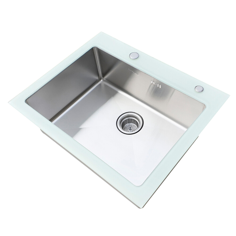 CookingAid Xhami i kalitur I BARDHË Lavaman kuzhine  inox me grirëse të personalizuar me xham të kalitur, kullues enësh/makaronash/frutash, skarë rrokullisje u inox,