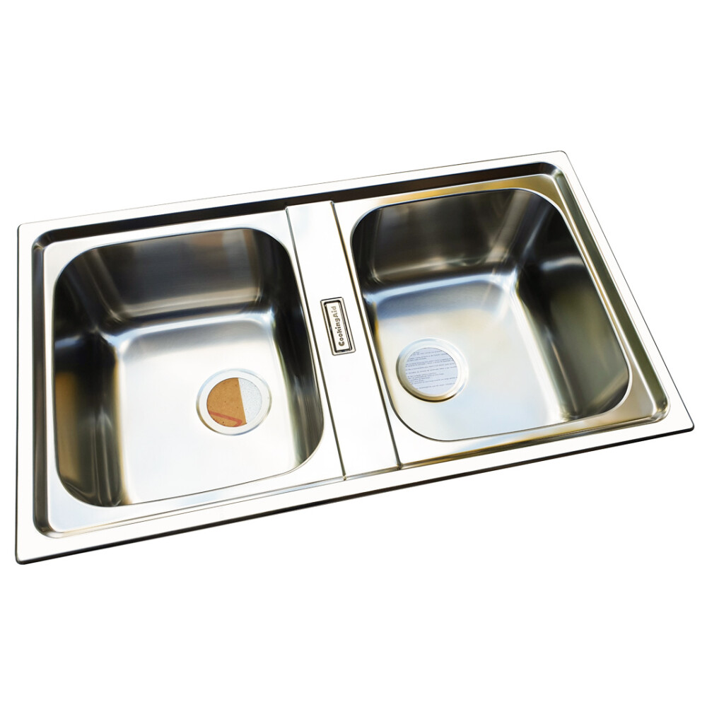 Lavaman kuzhine me 2 tasa të dyfishtë  inox CookingAid URBAN 86BB i kthyeshëm majtas/djathtas + aksesorë montimi
