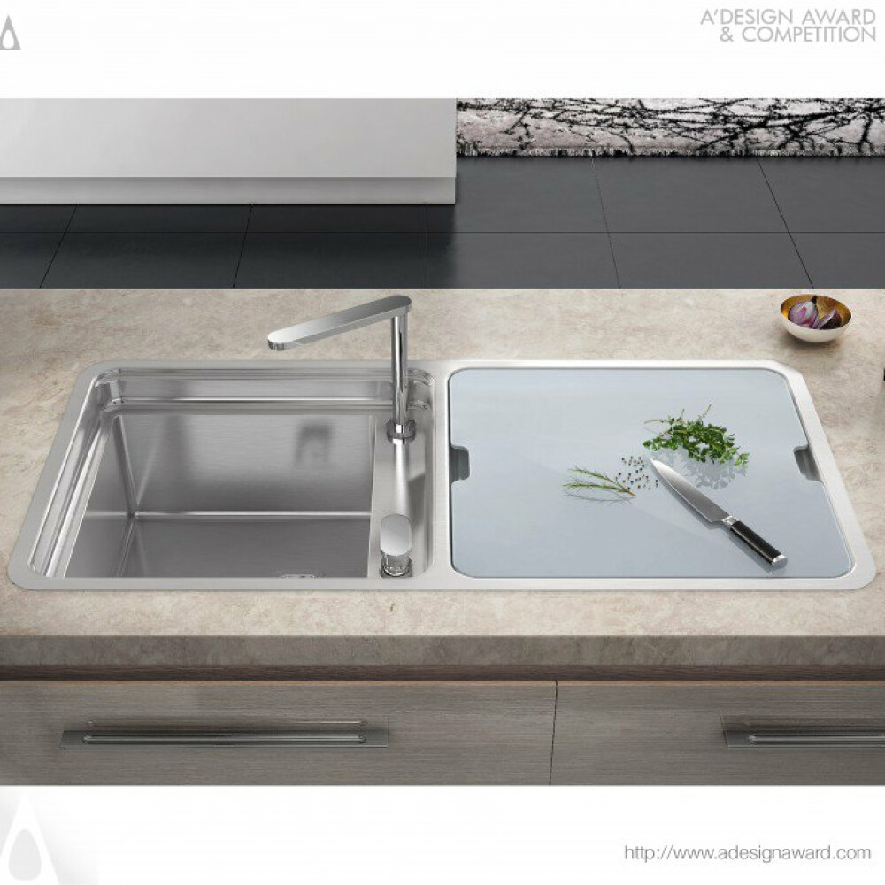 Lavaman kuzhine CookingAid VISION 100  inox me rubinet teleskopik të integruar, grimcues xhami të kalbur + aksesorë montimi