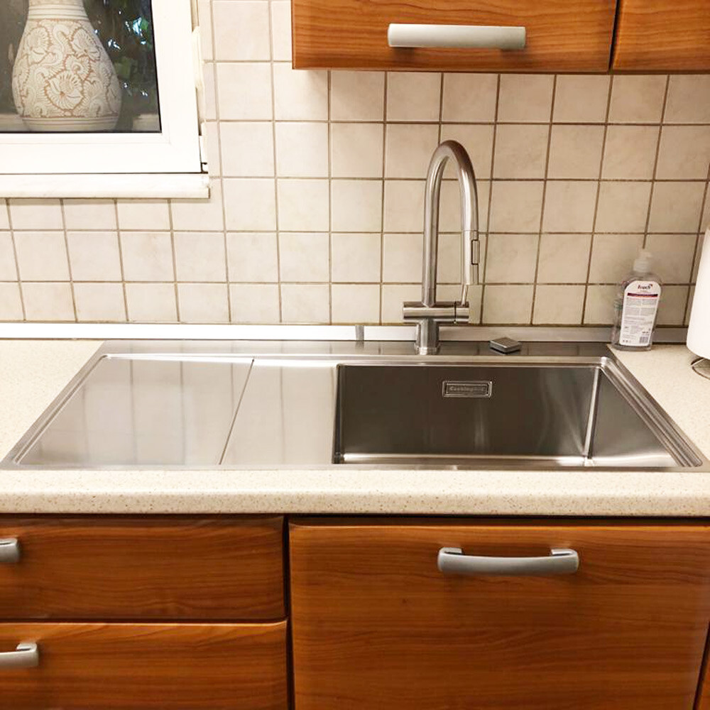 CookingAid XERON 105 Djathtas lavaman kuzhine inox me valvul kullimi drejtkëndor automatik dhe aksesorë montimi
