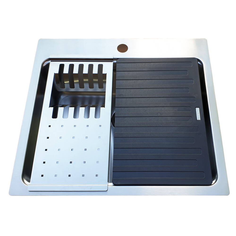 Lavaman kuzhine CookingAid UNA 57 inox me EASY DRAINER + Bonus: kundrejt grirës ABS i kthyeshëm në kullues enësh + aksesorë montimi