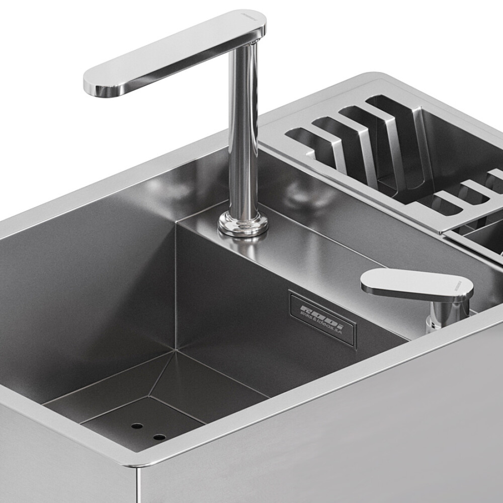 CookingAid lavaman kuzhine INVISIBLE 70 inox me kullues enësh dhe rubinet teleskopik të integruar, mbulesë të padukshme kullimi, grirëse xhami të kalbur