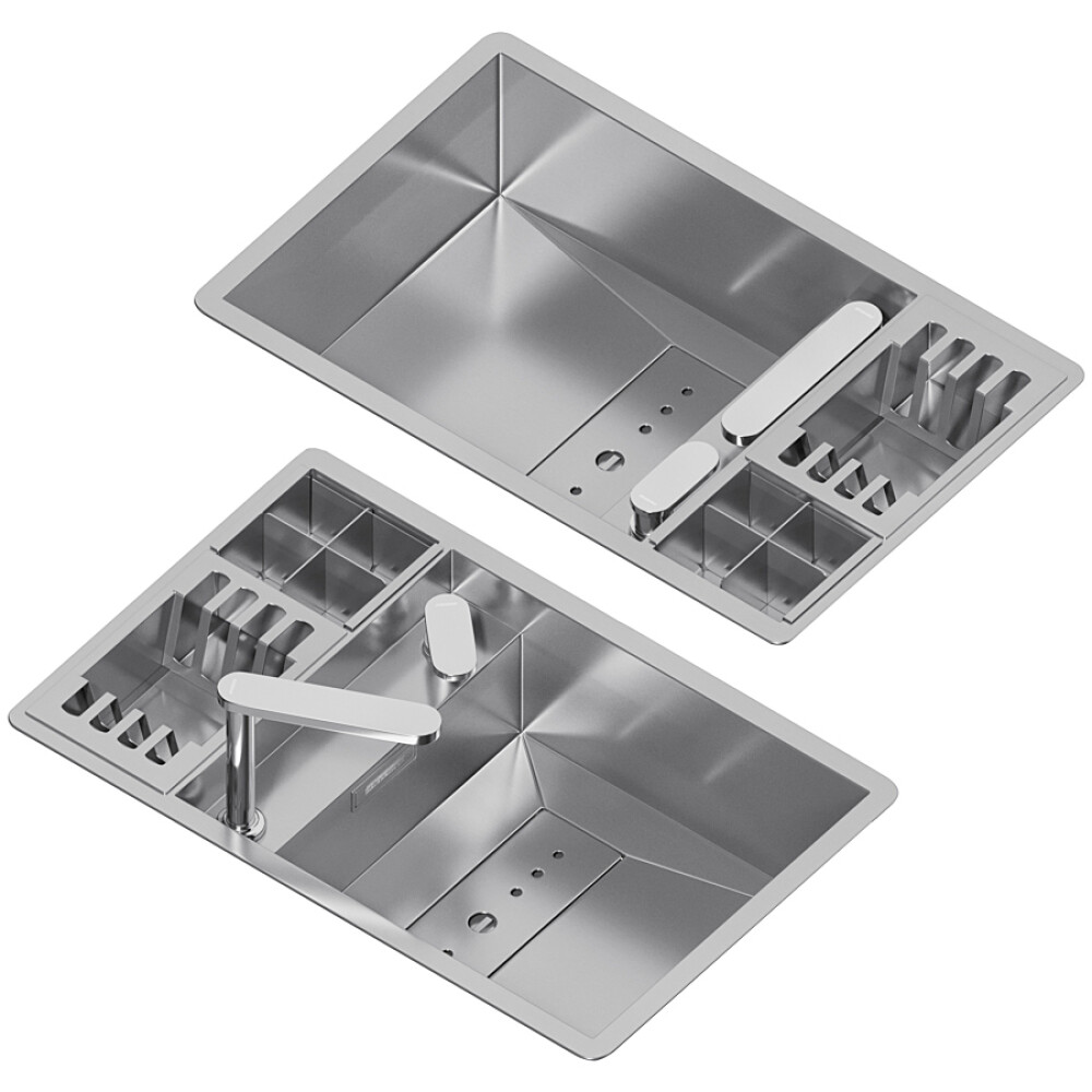 CookingAid lavaman kuzhine INVISIBLE 70 inox me kullues enësh dhe rubinet teleskopik të integruar, mbulesë të padukshme kullimi, grirëse xhami të kalbur