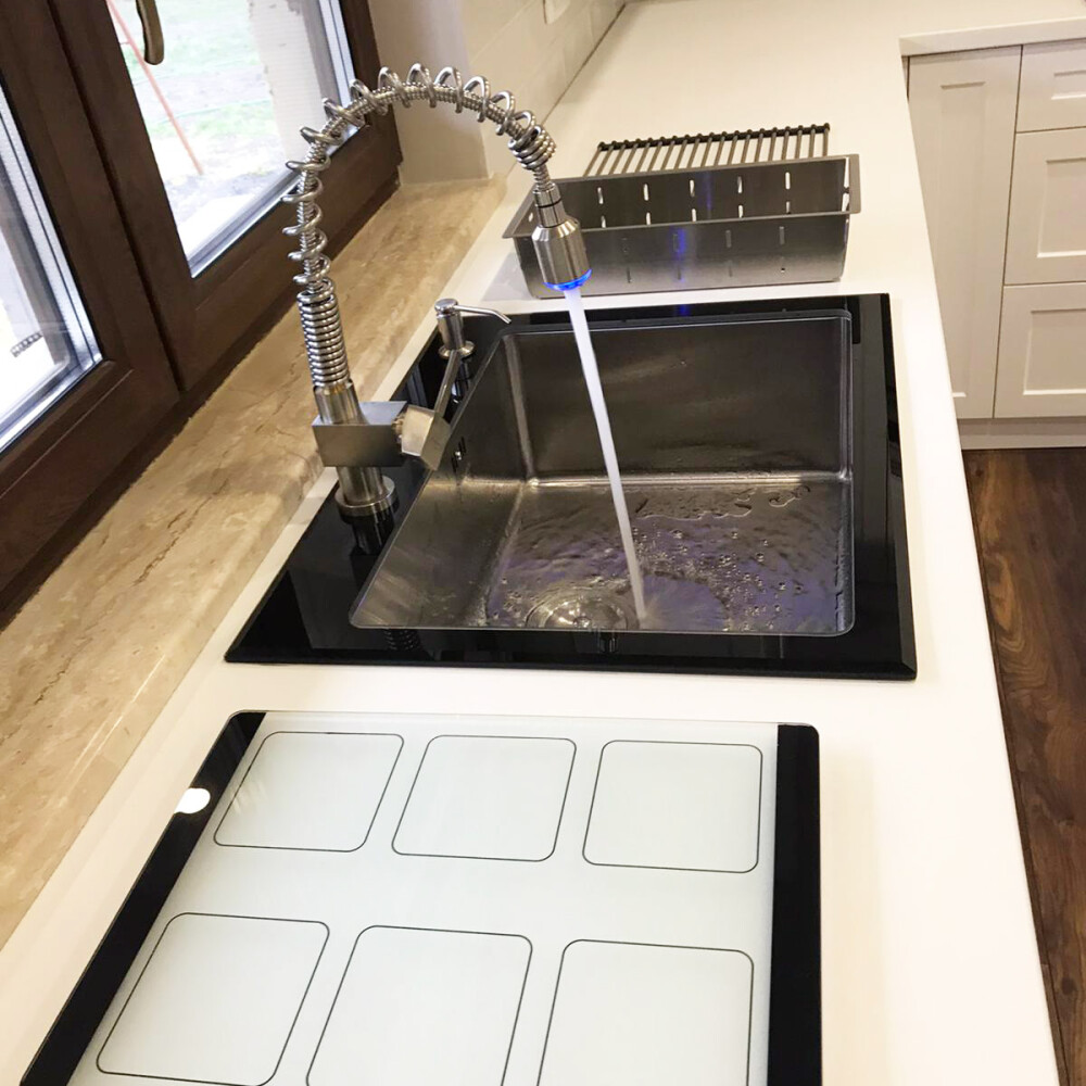 CookingAid GLAS I ZI I Zi Lavaman kuzhine  inox me gërshërë të personalizuar me xham të kalitur, kullues enësh/makaronash/frutash, skarë rrokullisje u inox,