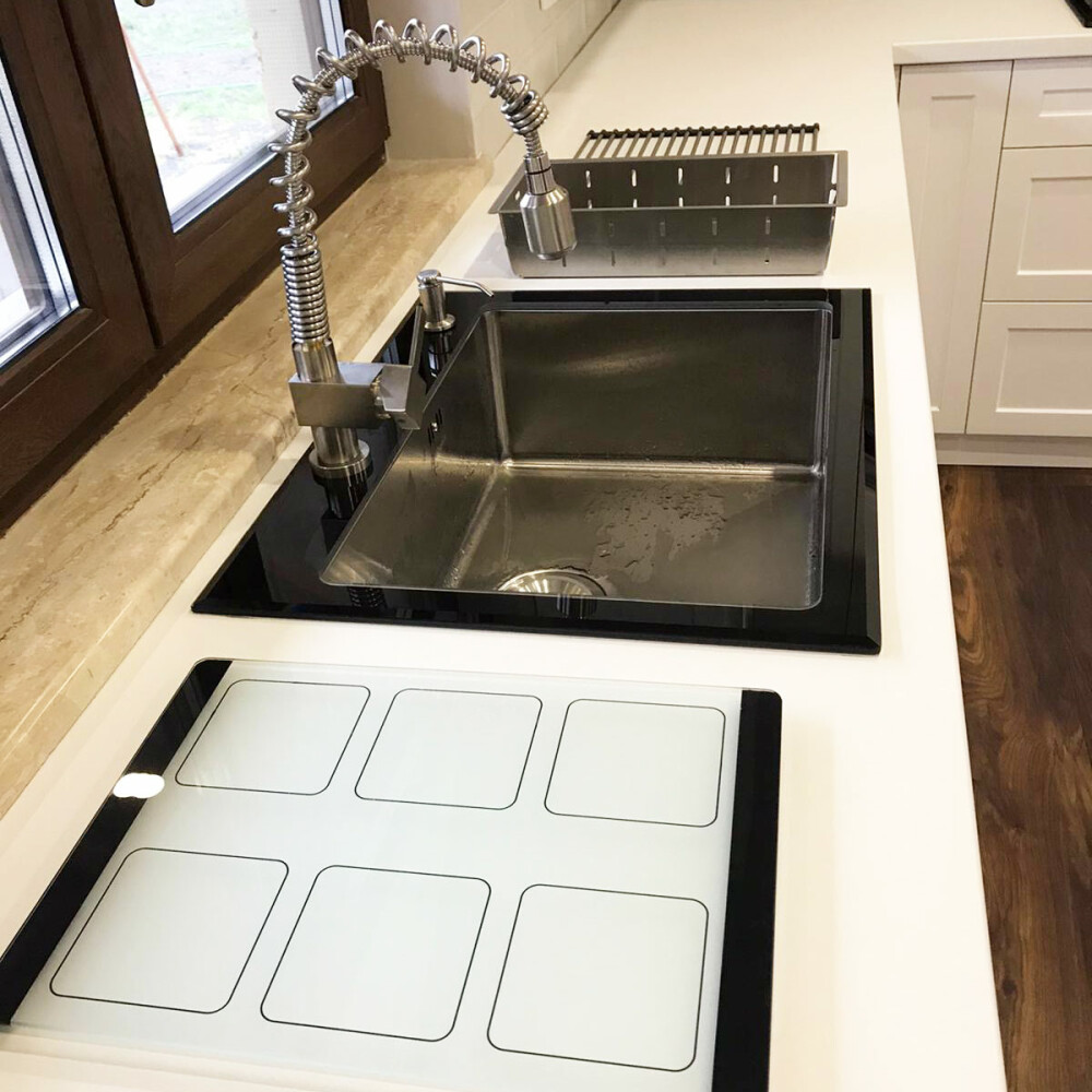 CookingAid GLAS I ZI I Zi Lavaman kuzhine  inox me gërshërë të personalizuar me xham të kalitur, kullues enësh/makaronash/frutash, skarë rrokullisje u inox,