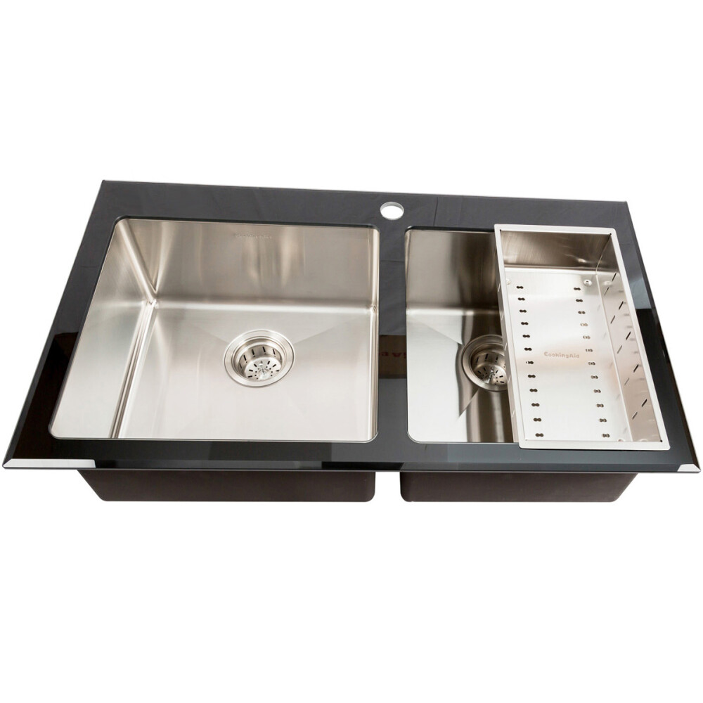 Lavaman kuzhine u inox CookingAid TEMPERED GLASS DUO me grirëse të personalizuar të xhamit të kalitur, kullues enësh/makaronash/frutash, skarë rrotullimi prej u inoks + një