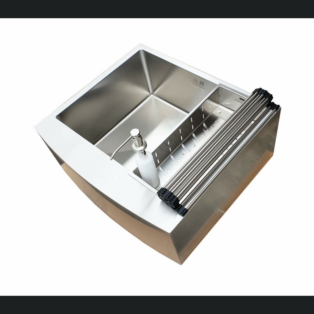 Lavaman kuzhine  inoksi me perparese te dukshme CookingAid FARMHOUSE STANDARD me kullues enesh/makaronash/frutash, skare rrokullisje  inox, shperndares sapuni + aksesore