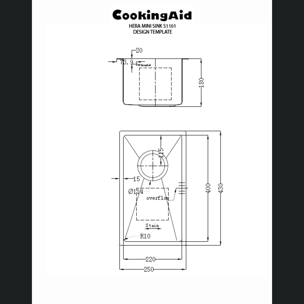 CookingAid HERA MINI lavaman kuzhine inox me shpërndarës detergjenti + aksesorë montimi