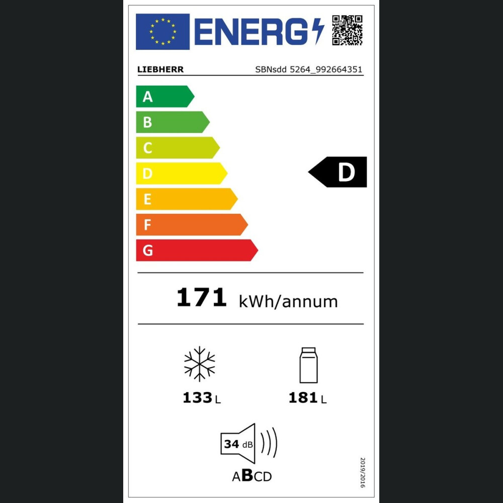 Kombinimi i Frigoriferit Liebherr SBNsdd 5264 Prime, BioFresh dhe NoFrost, 313 l, D