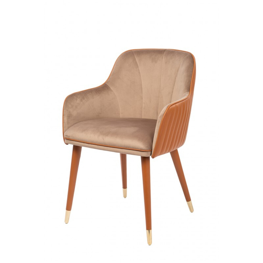 Karrige Jaqueline Leather & Velvet, kadife premium, lëkurë natyrale, këmbë bronzi