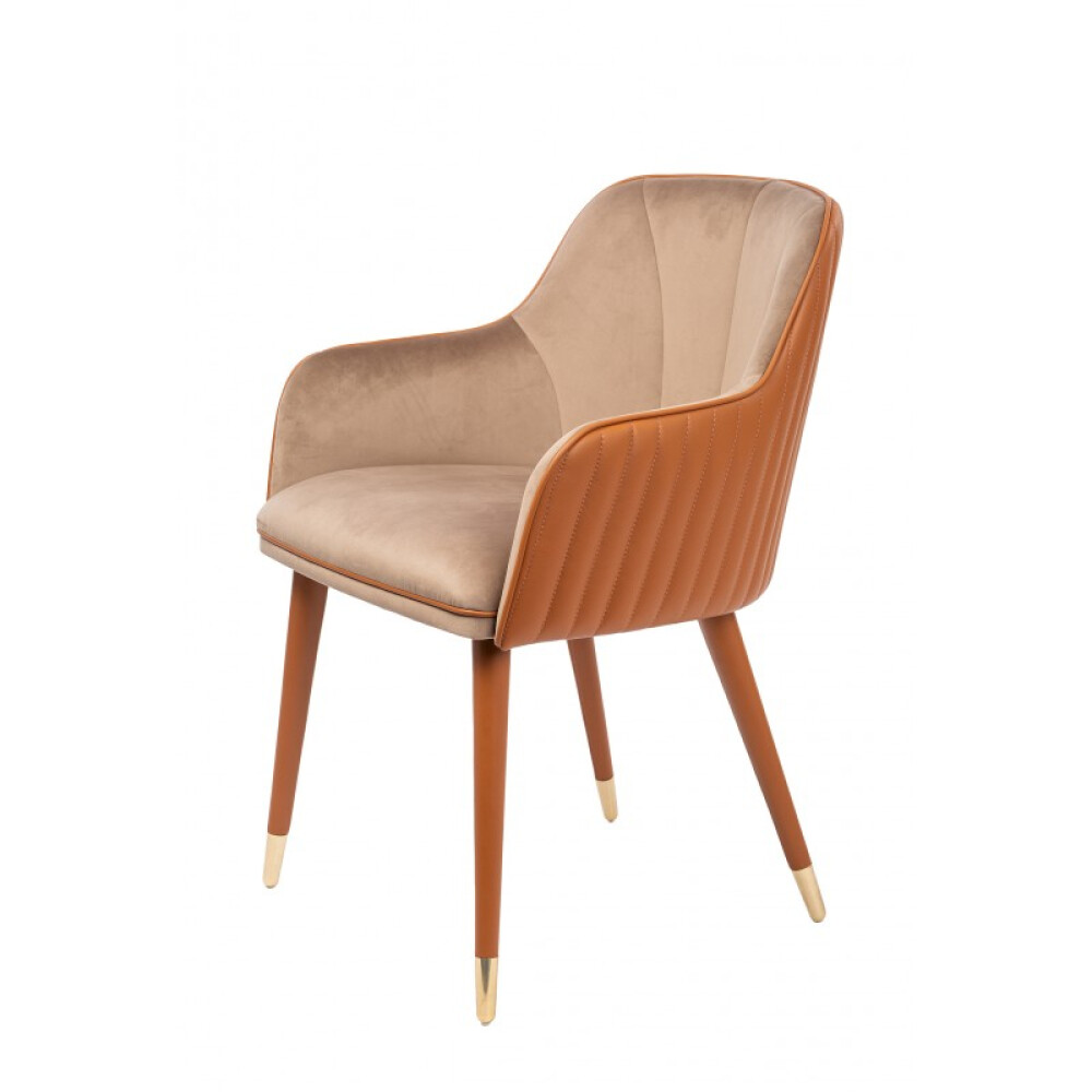 Karrige Jaqueline Leather & Velvet, kadife premium, lëkurë natyrale, këmbë bronzi