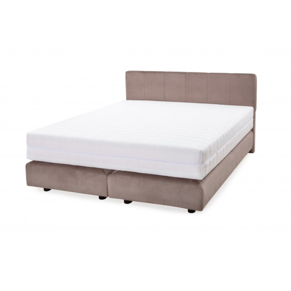 Krevat Boxspring Alviano, thjesht i veshur me susta, me lartesi krevati 90 cm, dyshek i perfshire, pa siper