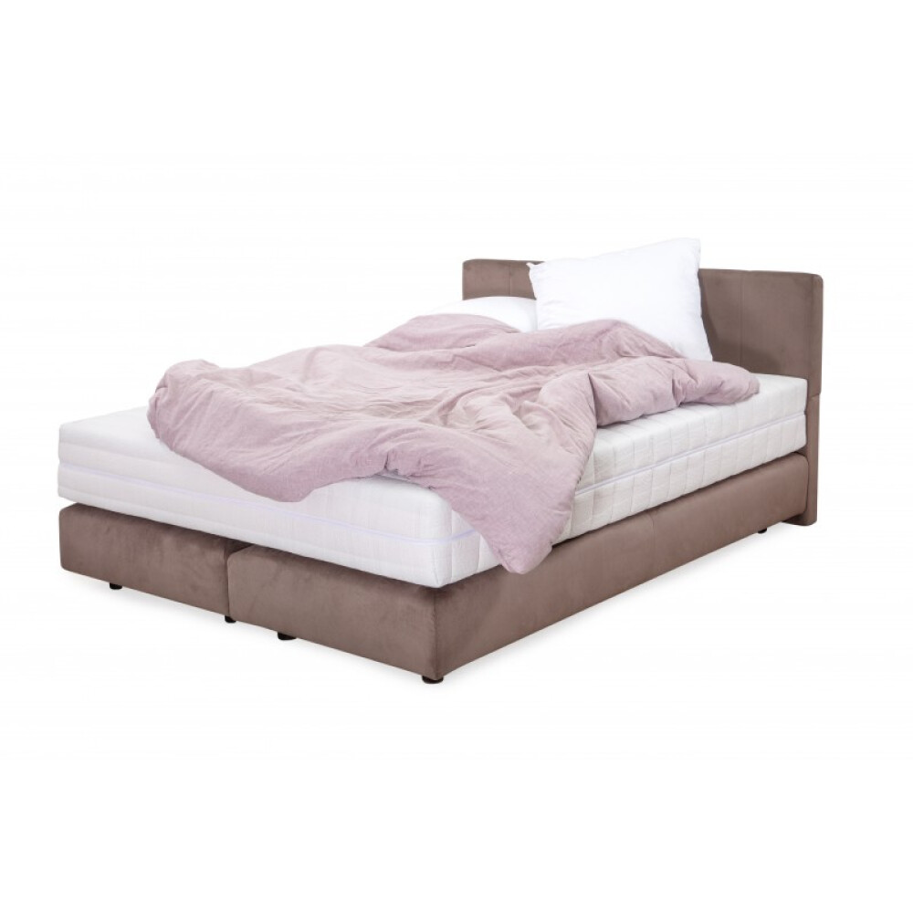 Krevat Boxspring Alviano, thjesht i veshur me susta, me lartesi krevati 90 cm, dyshek i perfshire, pa siper