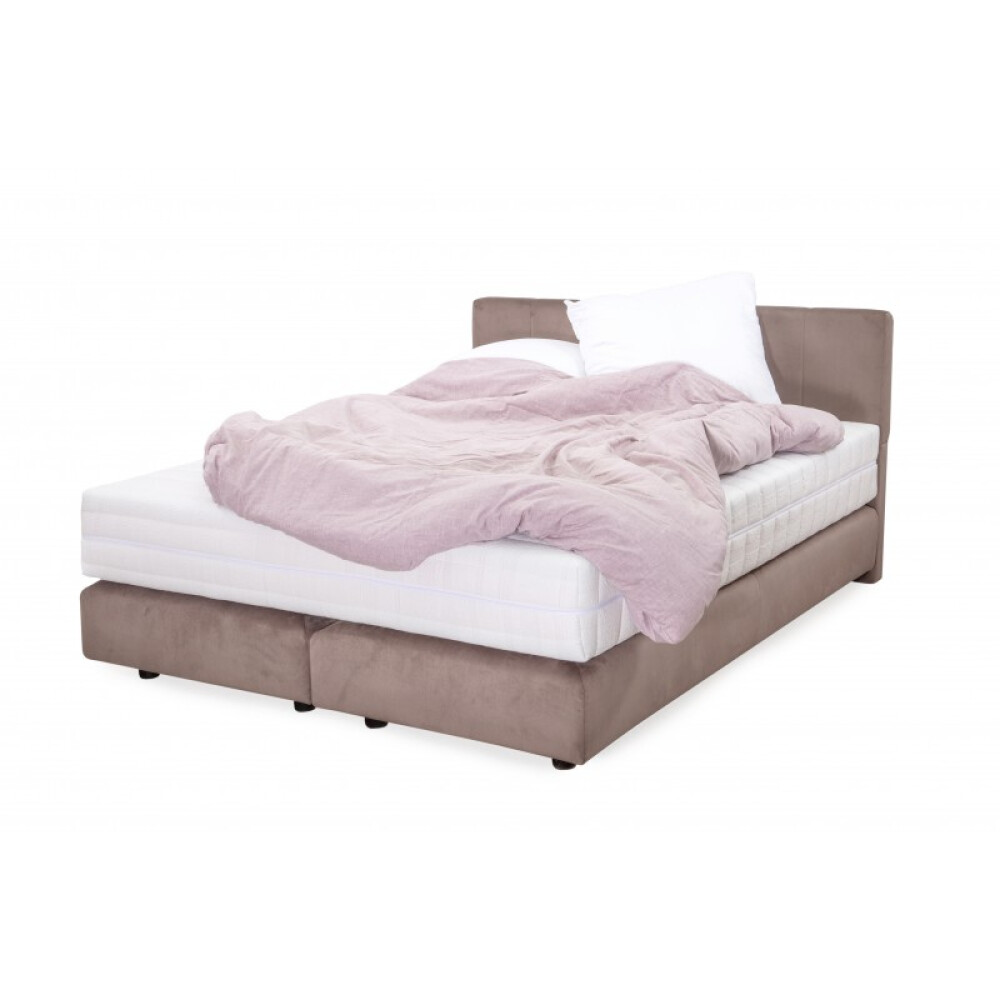 Krevat Boxspring Alviano, thjesht i veshur me susta, me lartesi krevati 90 cm, dyshek i perfshire, pa siper