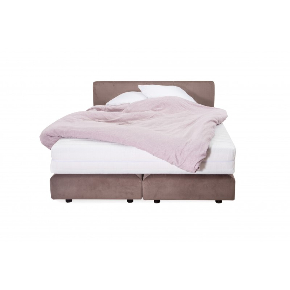 Krevat Boxspring Alviano, thjesht i veshur me susta, me lartesi krevati 90 cm, dyshek i perfshire, pa siper