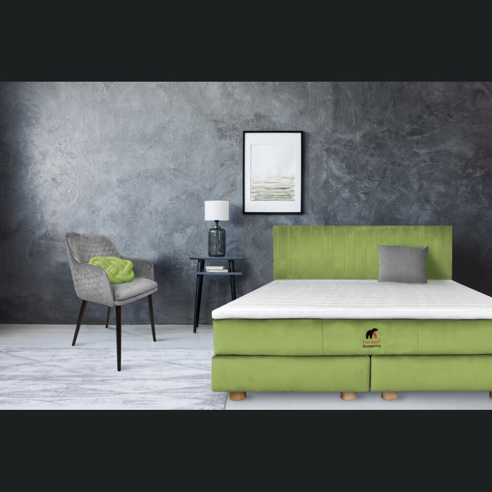 Krevat Marmorelle boxspring, thjesht i veshur me susta, lartësia e kokës 110 cm, dyshek i përfshirë, pa sipër