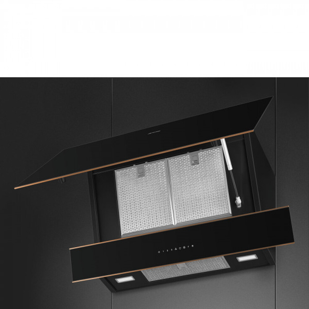 Aspirator dekorativ muri SMEG Dolce Stil Novo KV694R, xham i zi dhe bakri, 90 cm