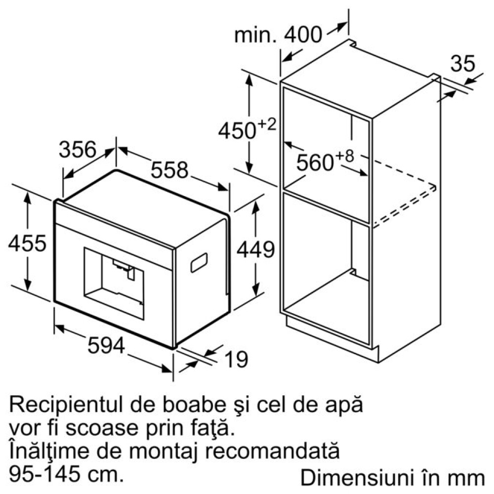 Aparat kafeje automatike e integruar Bosch CTL836EC6, e zezë
