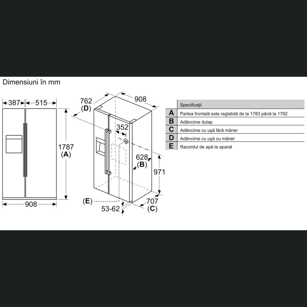 Krah për krah Neff KA3923IE0, shpërndarës akulli, NoFrost, 562 l, Inox, E