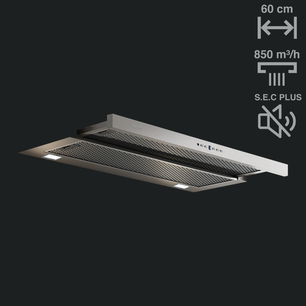 Aspirator i integruar Pando IES - SEC SYSTEM, gjerësia 60 cm, fuqia motorike V.850, klasi A, inox