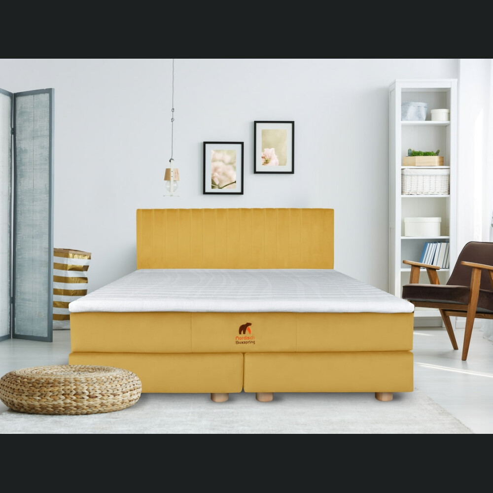 Krevat Marmorelle boxspring, thjesht i veshur me susta, lartësia e kokës 110 cm, dyshek i përfshirë, pa sipër