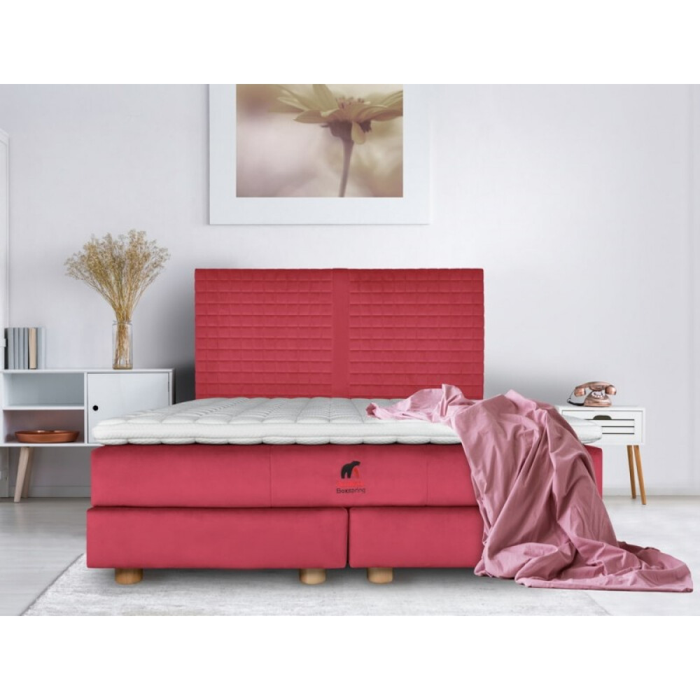 Krevat Saint Moritz boxspring, tapiceri lineare, lartësia e skajit të krevatit 140 cm, dysheku i përfshirë, pa sipër
