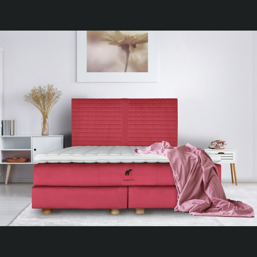 Krevat Saint Moritz boxspring, tapiceri lineare, lartësia e skajit të krevatit 140 cm, dysheku i përfshirë, pa sipër