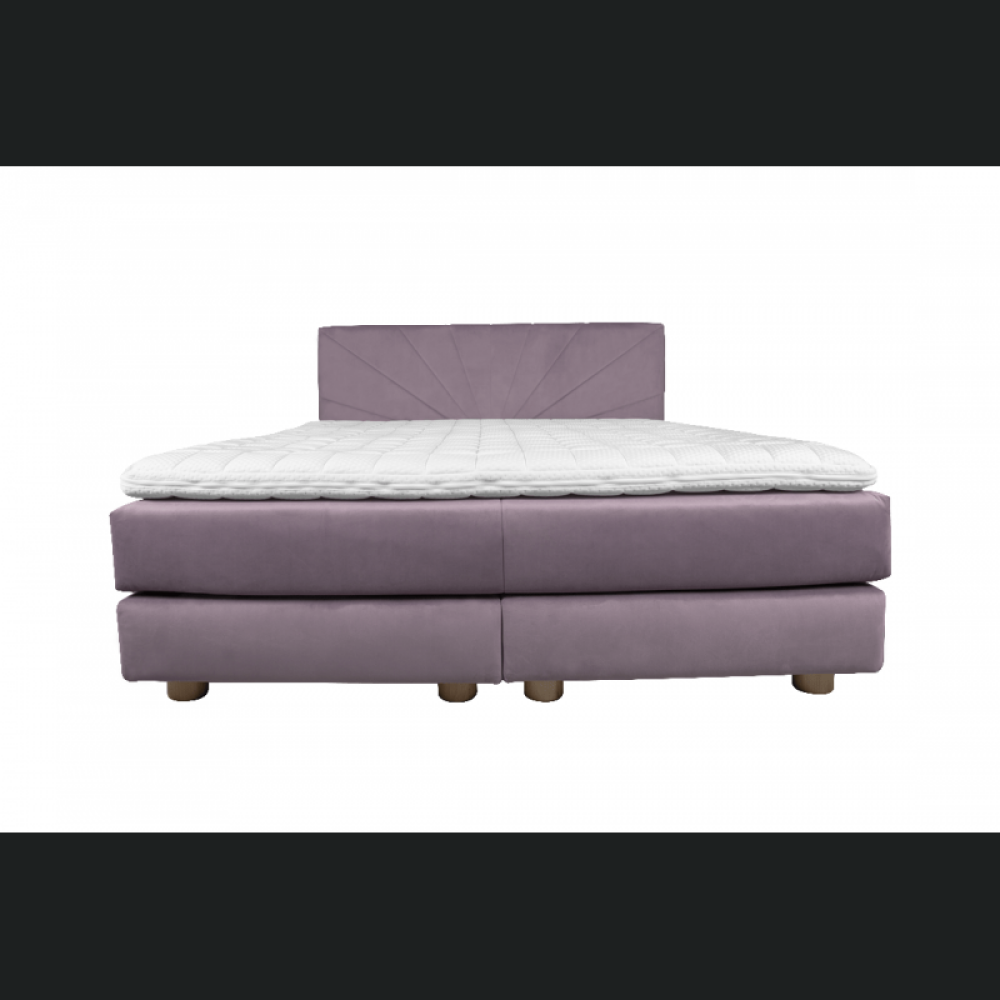 Krevat Sella boxspring, tapiceri lineare, me lartesi fundi krevati 110 cm, dyshek i perfshire, pa siper