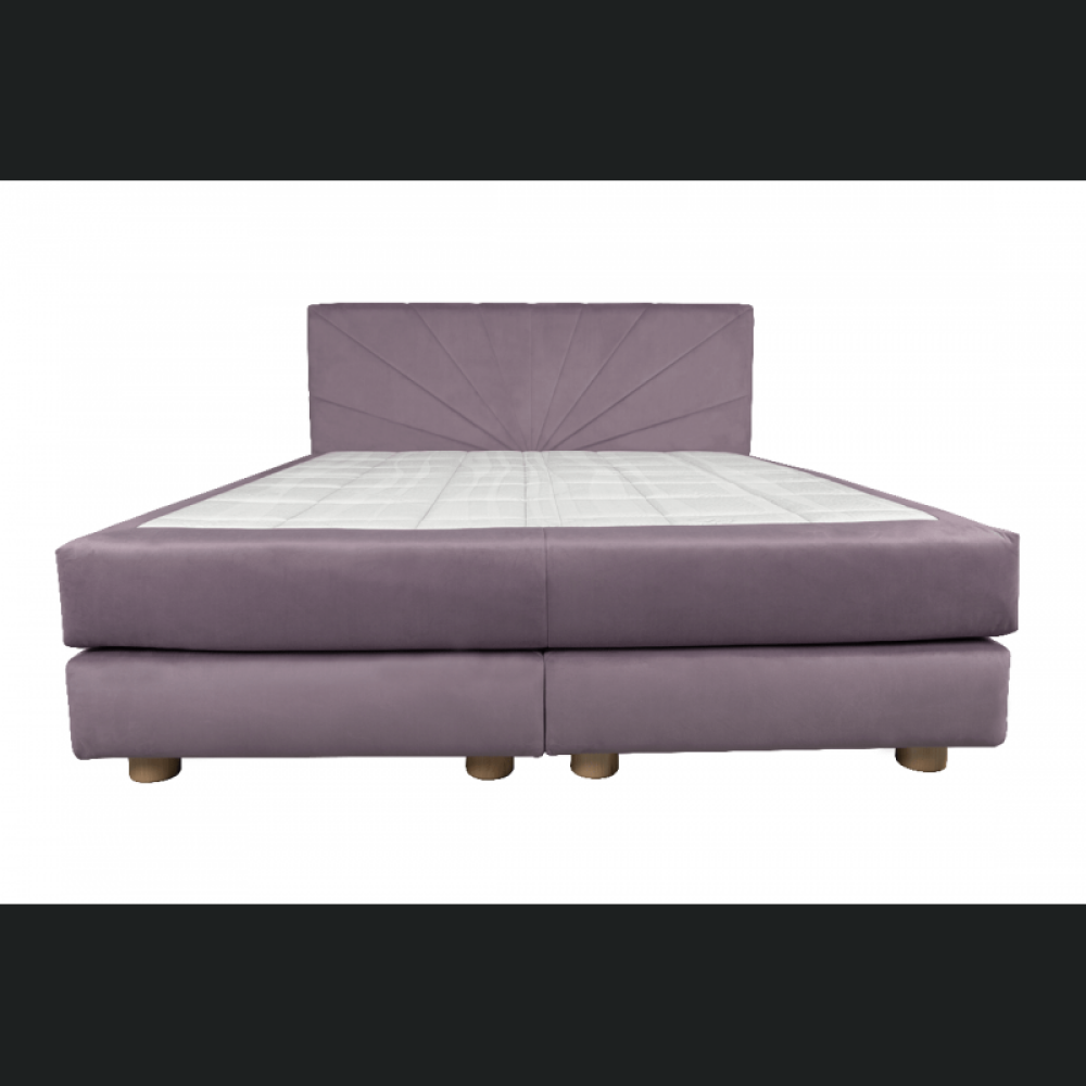 Krevat Sella boxspring, tapiceri lineare, me lartesi fundi krevati 110 cm, dyshek i perfshire, pa siper
