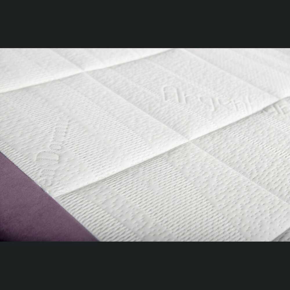 Krevat Sella boxspring, tapiceri lineare, me lartesi fundi krevati 110 cm, dyshek i perfshire, pa siper