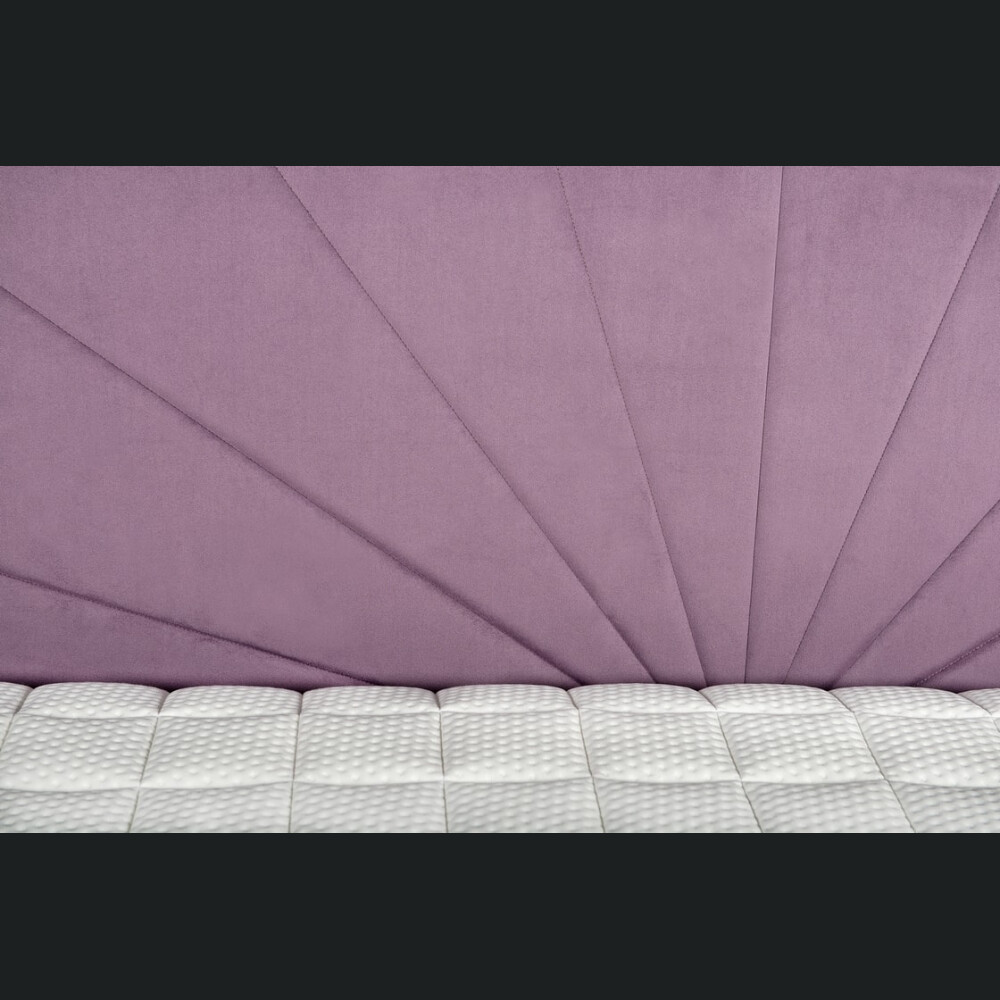Krevat Sella boxspring, tapiceri lineare, me lartesi fundi krevati 110 cm, dyshek i perfshire, pa siper