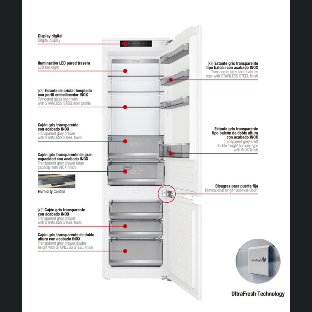 Frigorifer i integruar Pando PFBI XL COMBI, 341 l, NoFrost