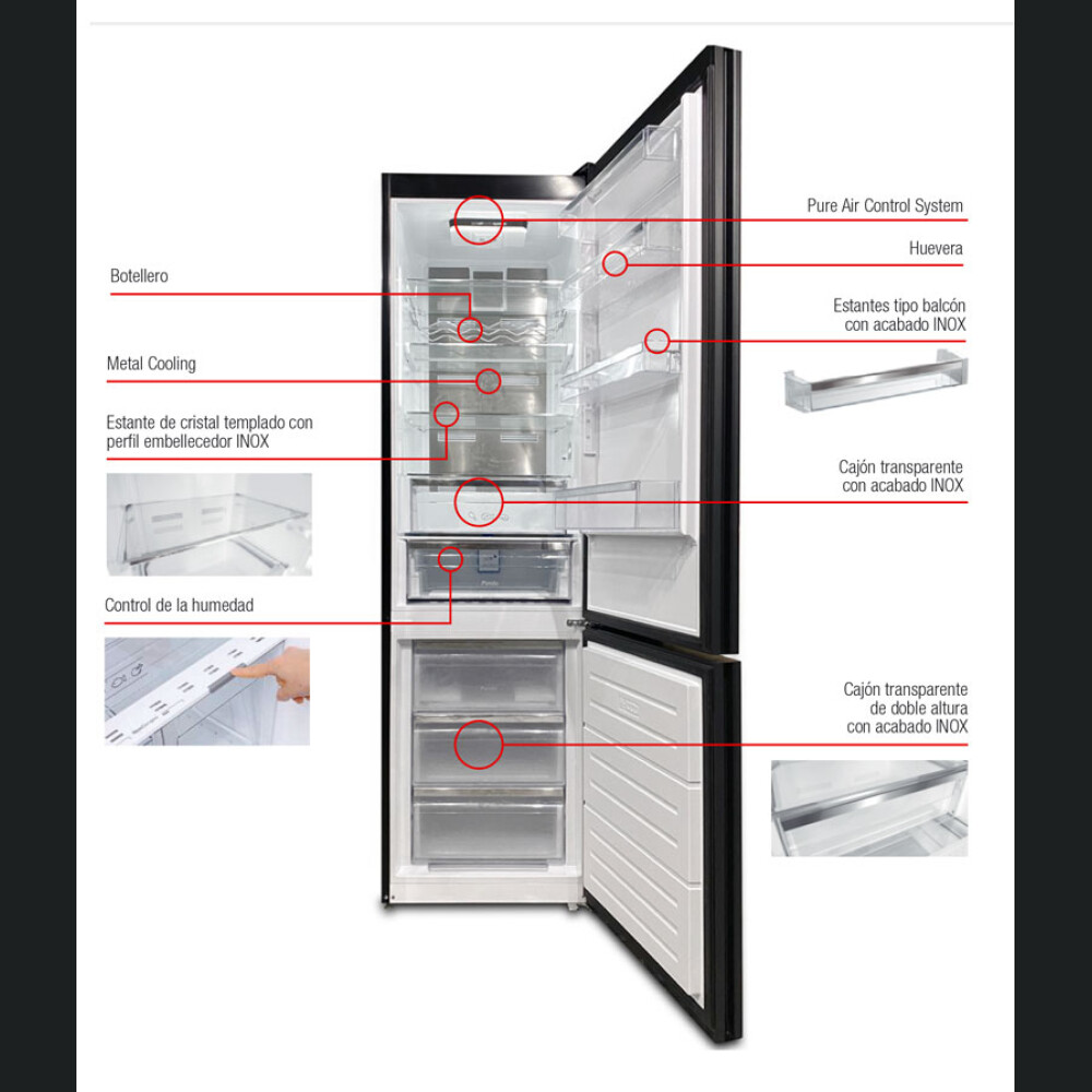 Frigorifer Pando PFLX, NoFrost, 367 l, inox i errët
