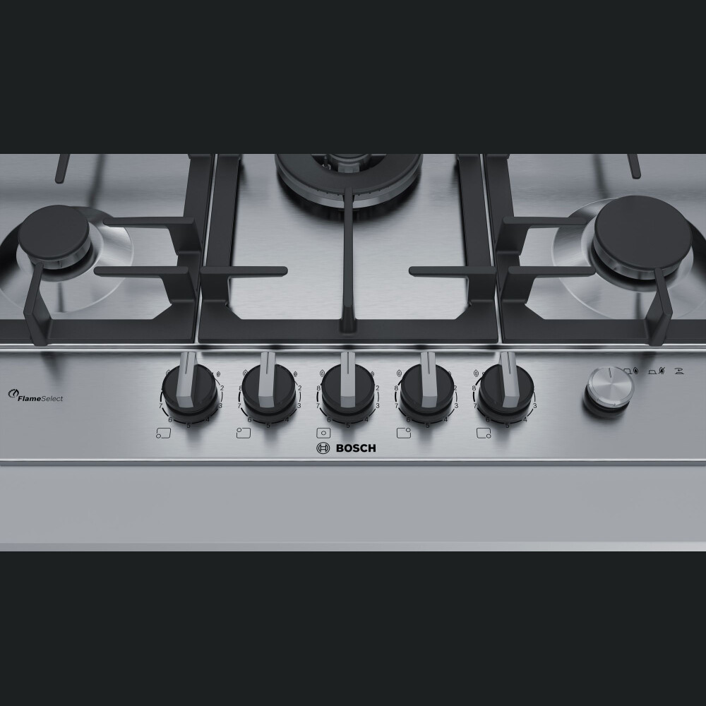Pllakë me gaz të integruar Bosch PCR7A5M90, ndezës WOK, Inox