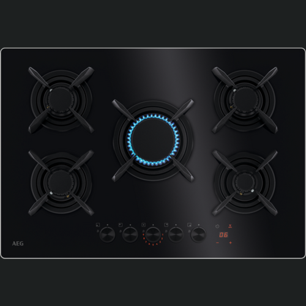 Pllakë me gaz AEG HKB75453NB, në suport xhami SERIES 8000, flakë, 75 cm