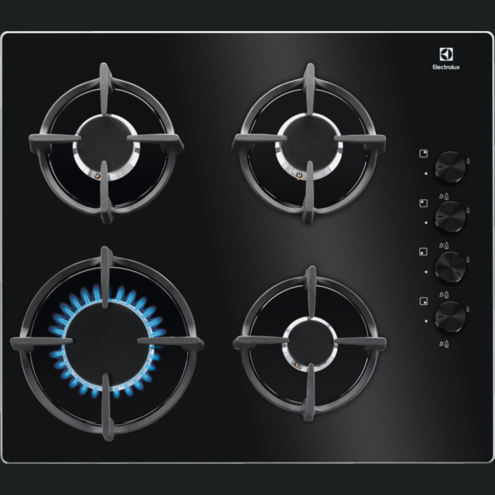 Pllakë me gaz Electrolux KGG6407K, 60 cm, 4 ndezës, e zezë