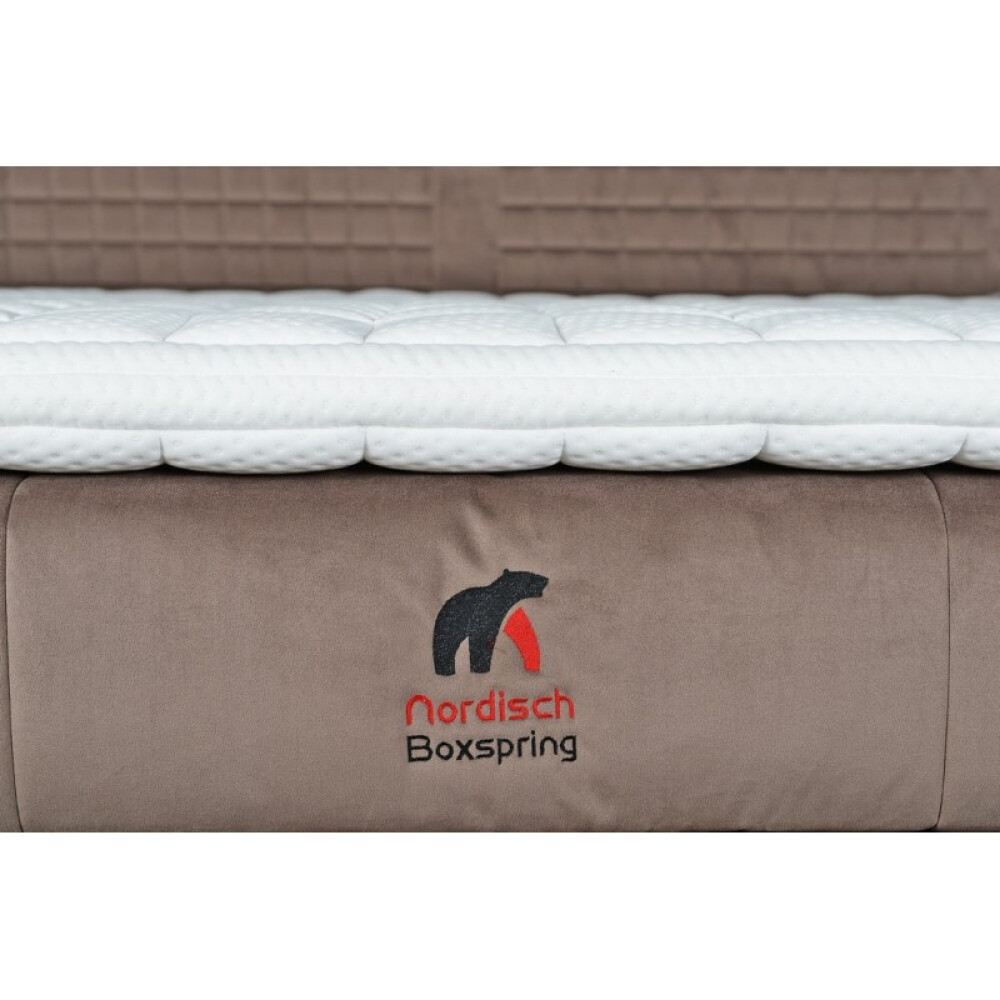 Krevat Saint Moritz boxspring, tapiceri lineare, lartësia e skajit të krevatit 140 cm, dysheku i përfshirë, pa sipër