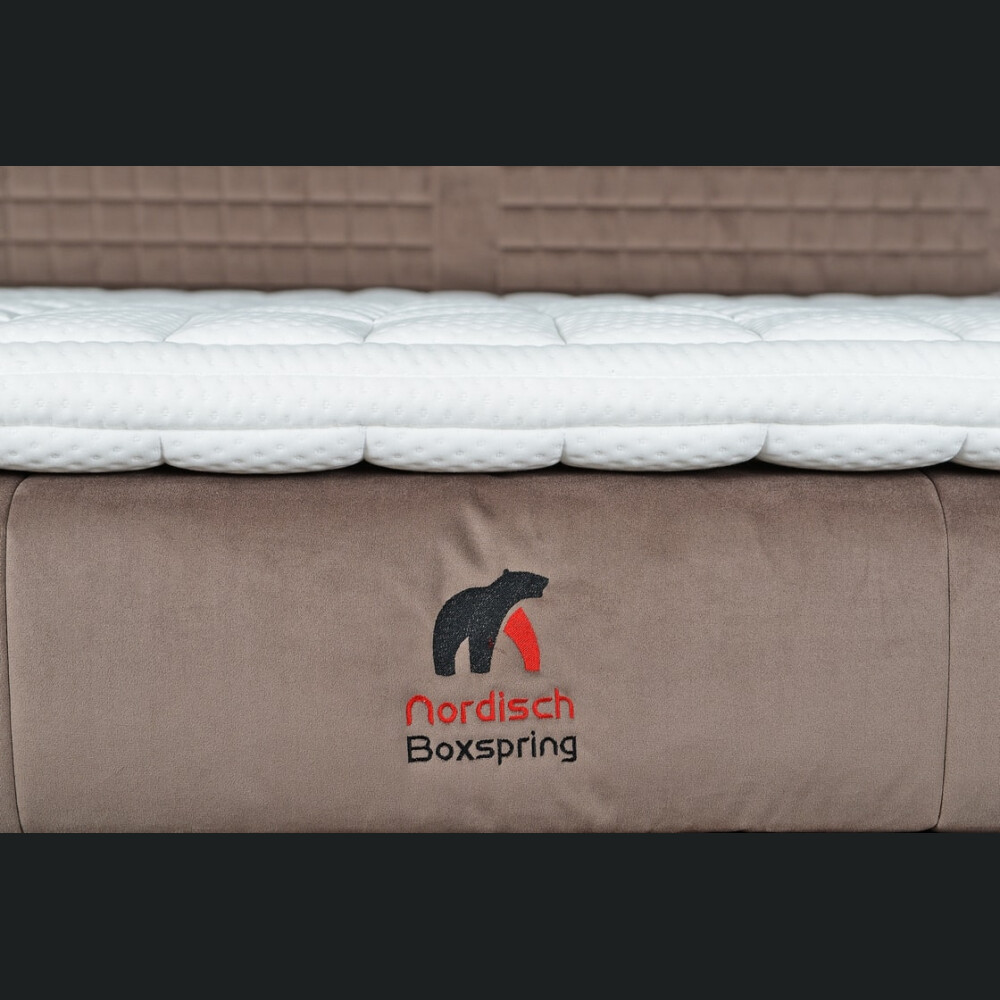 Krevat Saint Moritz boxspring, tapiceri lineare, lartësia e skajit të krevatit 140 cm, dysheku i përfshirë, pa sipër