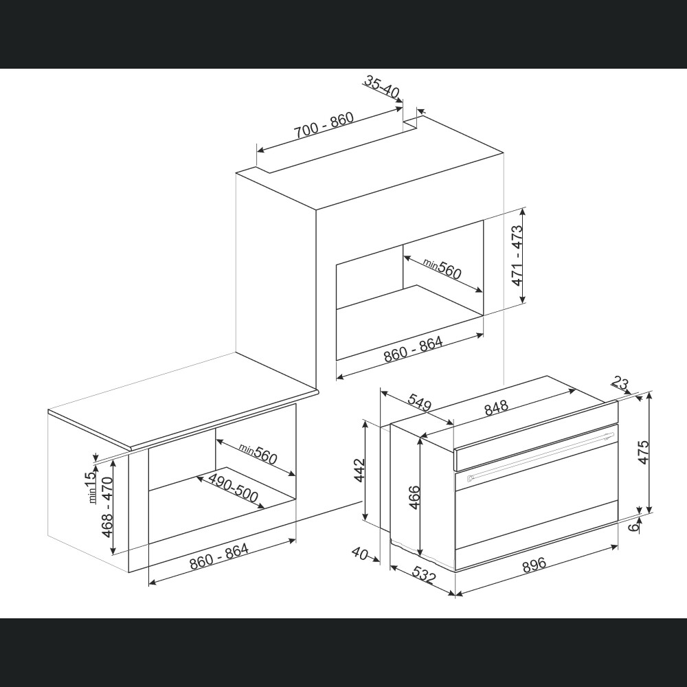Furrë me termoventilim dhe pirolizë SMEG Dolce Stil Novo, SFPR9604TNR, e zezë me shkëlqim me detaje bakri, lartësi e ulët, 90 cm, kapaciteti 85 l, klasi A+