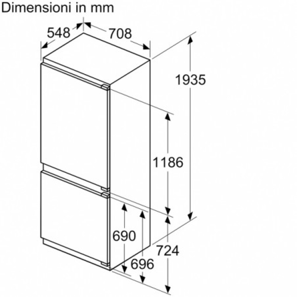 Frigorifer i integruar Siemens KB96NVFE0 iQ300 me sipërfaqen e poshtme të ngrirësit 193,5 x 70,8 cm, E