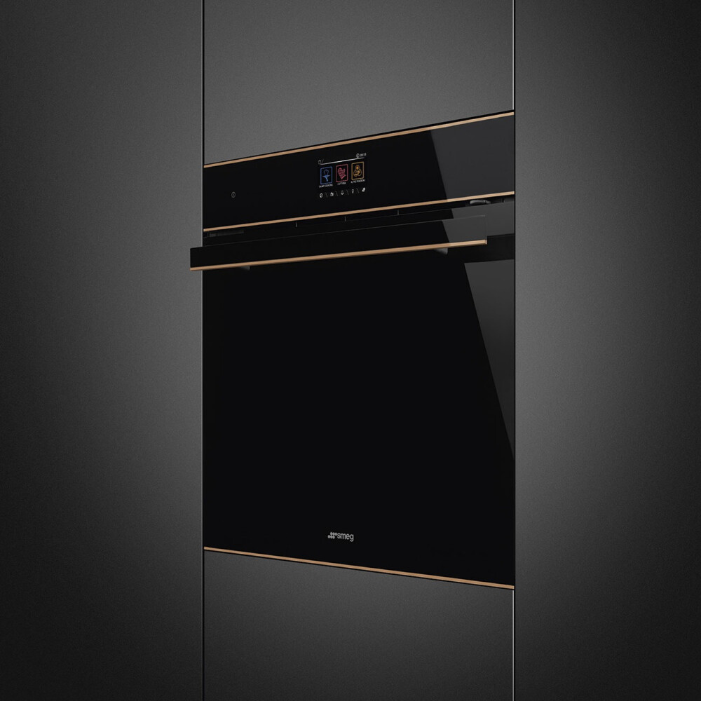 Furrë me avull SMEG Dolce Stil Novo, SO6604S4PNR, e zezë me shkëlqim me detaje bakri, 60 cm, kapaciteti 68 l, klasi A++