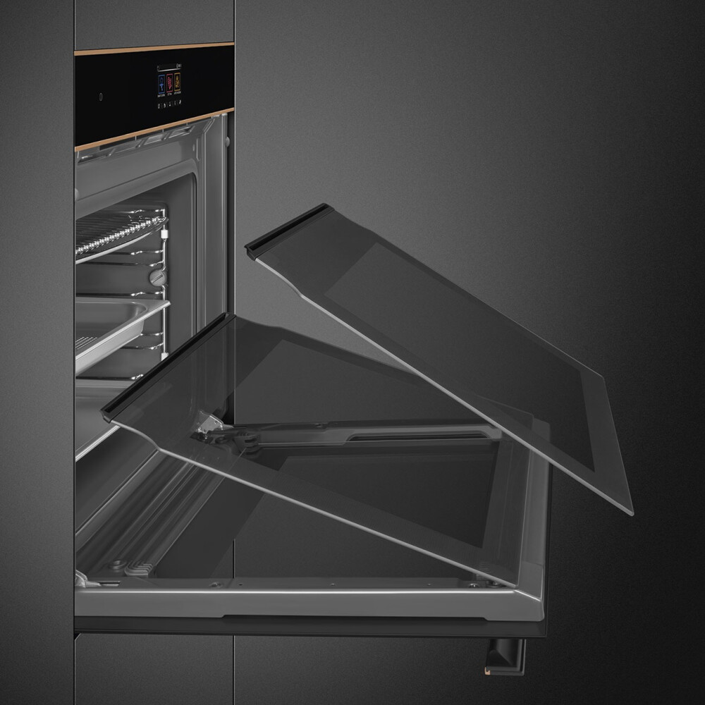 Furrë me avull SMEG Dolce Stil Novo, SO6604S4PNR, e zezë me shkëlqim me detaje bakri, 60 cm, kapaciteti 68 l, klasi A++