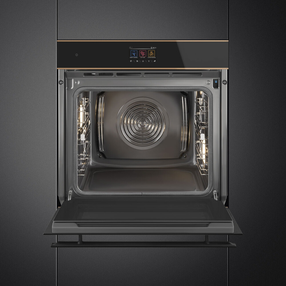 Furrë pirolize SMEG Dolce Stil Novo, SOP6604TPNR, e zeze me detaje bakri, 60 cm, kapaciteti 68 l, klasi A+