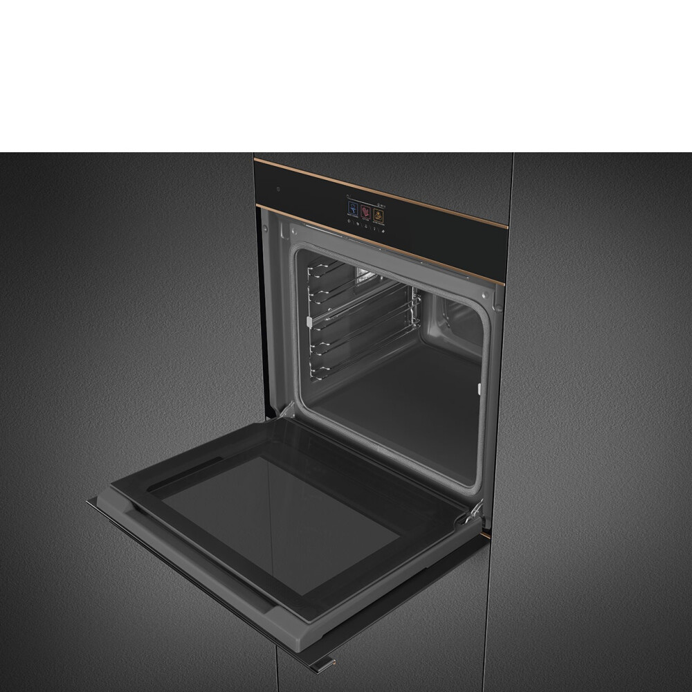 Furrë pirolize SMEG Dolce Stil Novo, SOP6604TPNR, e zeze me detaje bakri, 60 cm, kapaciteti 68 l, klasi A+