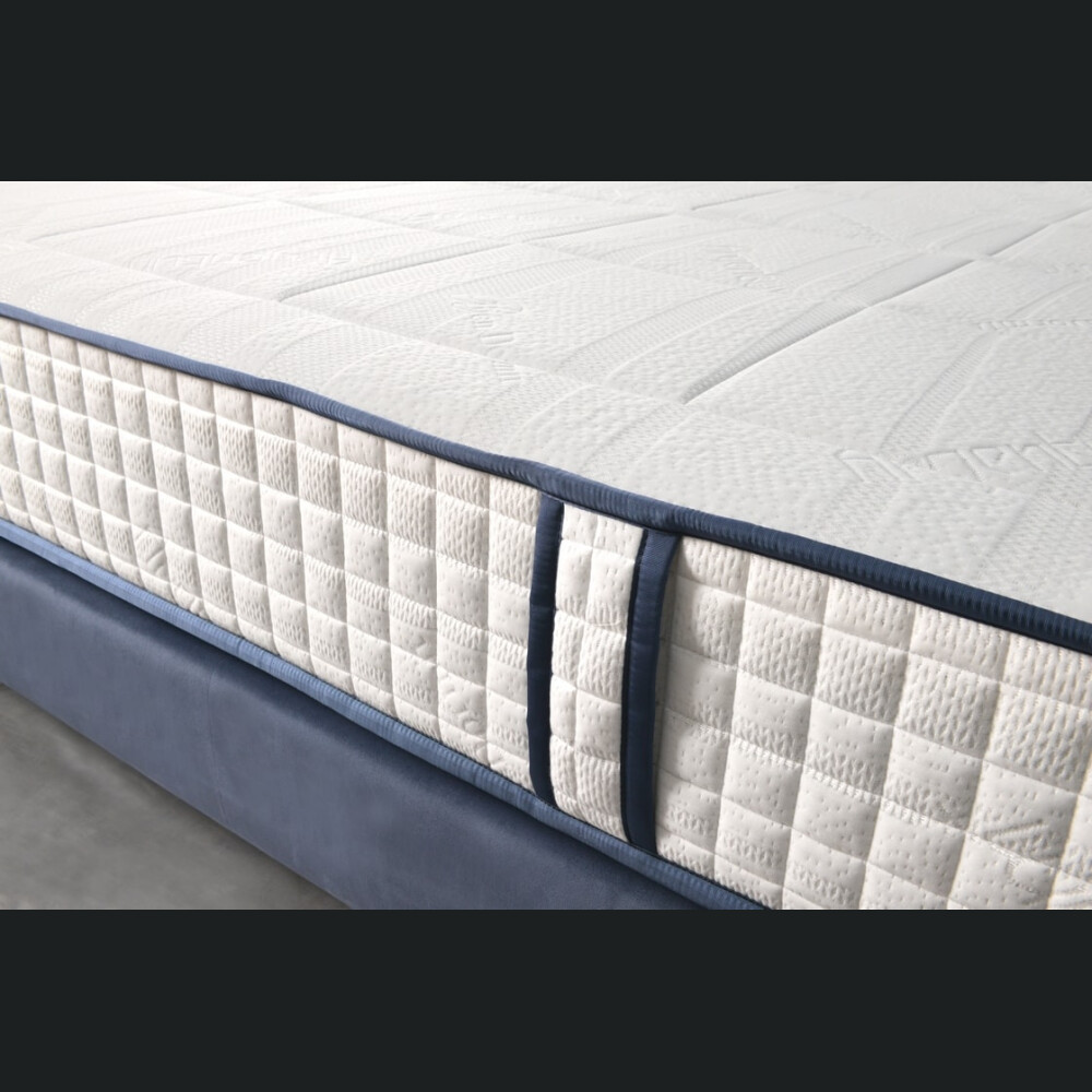 Krevat Vadret boxspring, tapiceri e madhe katrore, lartësia e skajit të krevatit 140 cm, dysheku i përfshirë, sipërfaqja e përfshirë