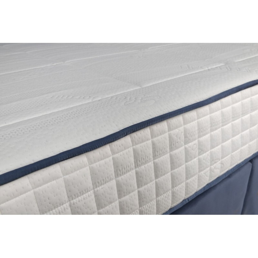 Krevat Vadret boxspring, tapiceri e madhe katrore, lartësia e skajit të krevatit 140 cm, dysheku i përfshirë, sipërfaqja e përfshirë