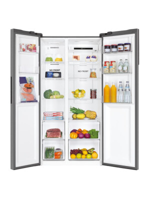 Krah për krah Haier HSR3918ENPG SBS 90 Seria 3 në këmbë, pa ngricë, ndriçim LED, klasi E, argjend i butë, L x H x I (mm) 908x647x1775
