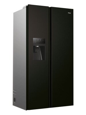 Krah për krah Haier HSR3918FIPB SBS 90 Seria 3 me këmbë të pavarur HSR3918FIPB, pa ngricë, ndriçim LED, klasi F, obsidian, L x H x I (mm) 908x659x1775